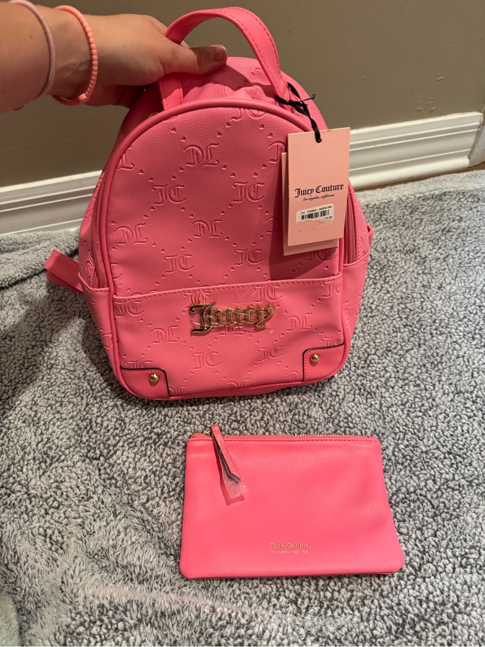 Juicy Couture Hot Pink Mini Backpack with Matching Pouch